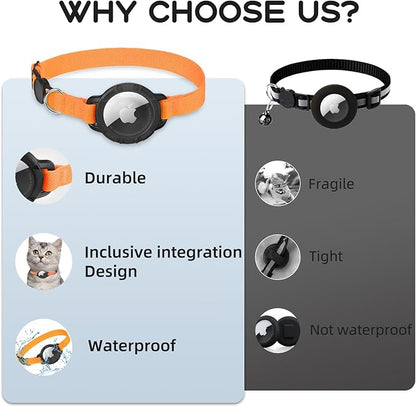 AirTag Cat Collars, Stretchy Collar with Apple AirTag Holder and Bell, Breakaway Ultra Design Elastic GPS Tracking Collars for Cats and Puppies, (7.5-12.5 Inch), Orange
