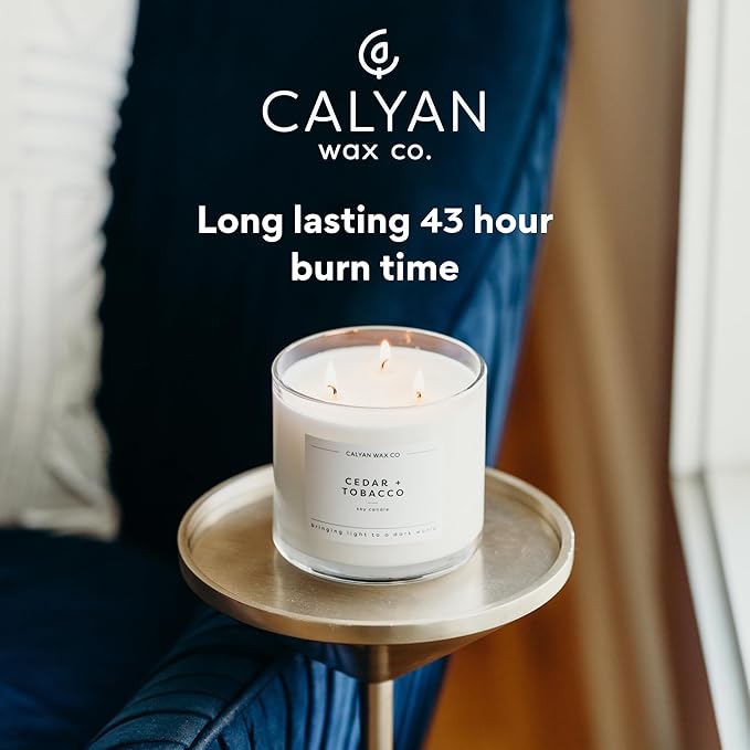 Calyan Wax Co. Vetiver & Tonka 3 Wick Scented Candle - 43 Hour Burn - Luxury 3 Wick Soy Candles - Non Toxic Soy Wax Candles - Long Lasting Large Glass Jar Candle for Home - 14.9oz