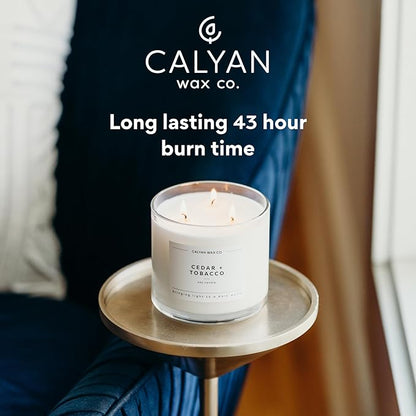 Calyan Wax Co. Evergreen & Eucalyptus 3 Wick Scented Candle - 43 Hour Burn - Luxury 3 Wick Soy Candles - Non Toxic Soy Wax Candles - Long Lasting Large Glass Jar Candle for Home - 14.9oz