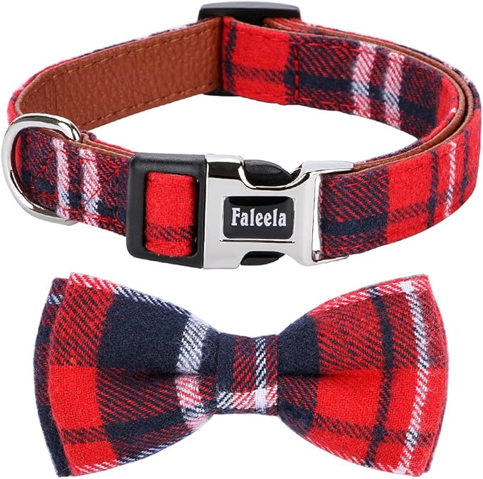 Faleela Soft &Comfy Bowtie Dog Collar,Detachable and Adjustable Bow Tie Collar,for Small Medium Large Pet (L, Red)