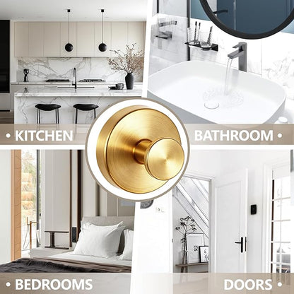 4 PCS Upgraded Drill-Free Suction Cup Hooks, Shower Towel Hooks for Bathrooms Stainless Steel Suction Hook Towels Hanger for Bathroom Kitchen Clothes Mirror Wall (Brushed Gold)