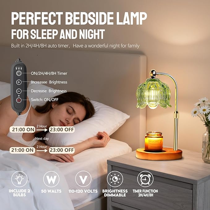 GEEZO Fragrance Candle Warmer Lamp，Electric Candle Warmer with Timer & Dimmer，Mom Christmas Birthday Gifts for Women, House Warming Gifts New Home Bedroom Decor