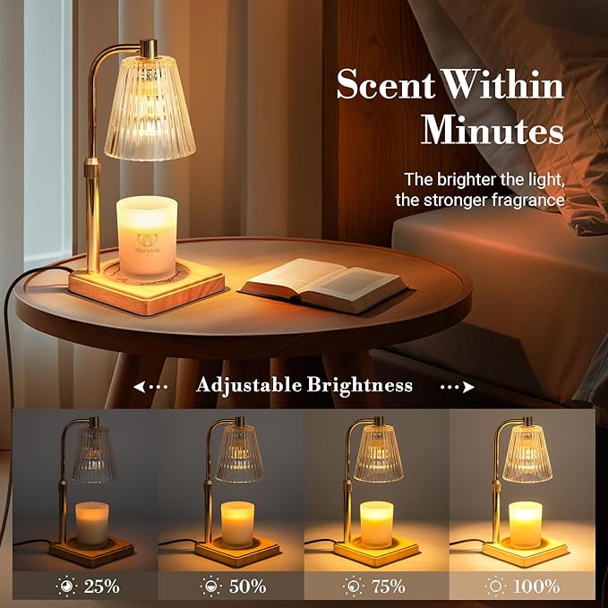 Marycele Candle Warmer Lamp with Timer for Yankee Candles, Adjustable Height Wax Melt Warmer, Birthday Gifts for Mom Women Sister, Vintage Glass Lamp, Christmas Decorations for Home Decor