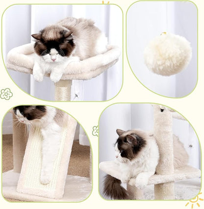 Hey-brother Cat Tree Tower, Scratching Posts with Removable Toys, Cozy Condo, Platform, Hammock, Sisal Scratch Board and Ball for Indoor Kittens, 41.3 Inches, Beige MPJ008SM