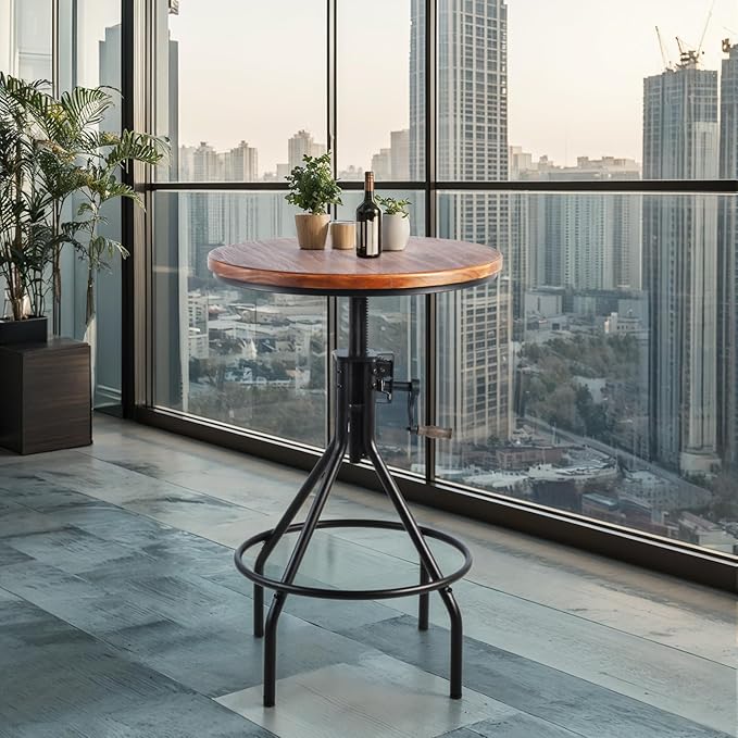 Diwhy Industrial Design Bar Table Height Adjustable with Handle Kitchen Dining Coffee Bistro Pub Table Black