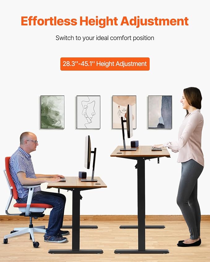 VEVOR Height Adjustable Desk, 55.1 x 23.6 in, Support 180 lbs, Electric Standing Desk with 3 Memory Presets, Sturdy Dual Metal Frame, Versatile Computer Sit Stand up Desks, Suitable for Home Office