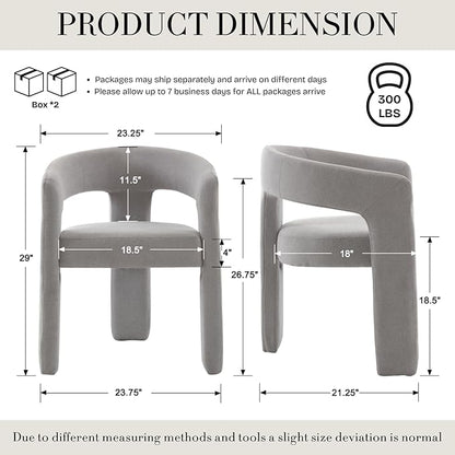 Modern Chenille Dining Chairs Set of 2, Upholstered Barrel Chairs with Arms Comfy Accent Side Chairs for Living Room/Dining Room/Reception, Grey