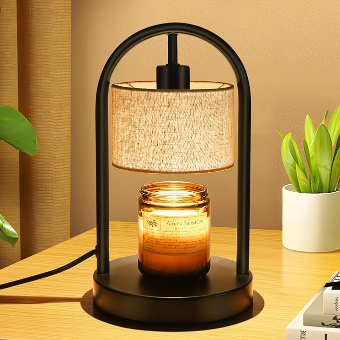 Black Candle Warmer Lamp with Timer - Dimmable Wax Melts Warmer for Bedroom, Mother's Day Gift, New Home Decor (2 Bulbs Included)