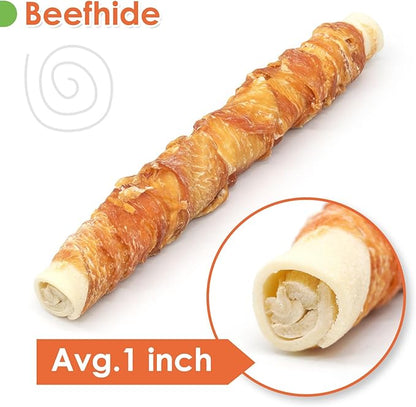 MON2SUN Dog Treats, 9 Inch Chicken Wrapped Rawhide Rolls Snacks, Teeth Cleaning and Long Lasting Chews for Medium and Large Dogs, 23.28oz (6 Count-Pack of 1)