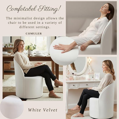 Modern Barrel Dining Chairs Set of 6, Swivel Base White Accent Chair 360°Rotating Vanity Chair Mid-Century Dining Side Chair Kitchen Chair for Living Room, Bedroom, Home, Office, Kitchen