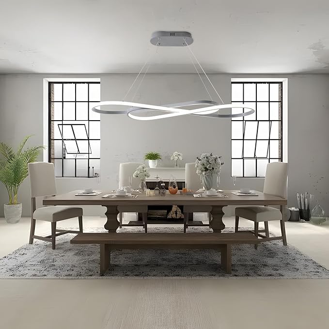 Modern LED Chandelier Dining Room Pendant Light Dimmable Creative Chandelier Remote Control Color/Brightness 3000-6000K Adjustable Hanging Lamp for Bedroom Living Room Kitchen (Silver)