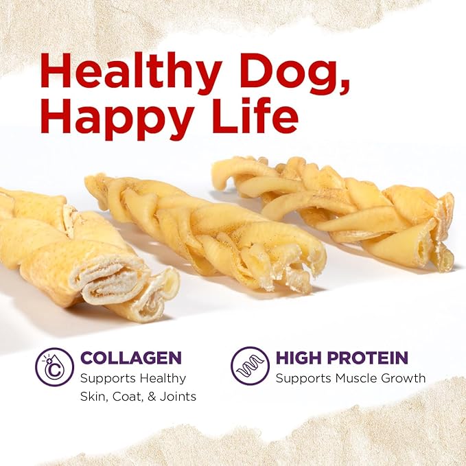 Natural Farm Braided Pork Collagen Dog Chews (5 Pack), Flavorful Braided Pork Collagen Sticks, Natural Dog Chews, Long Lasting, for Small, Medium, and Large Dogs, Odor-Free Rawhide Alternative