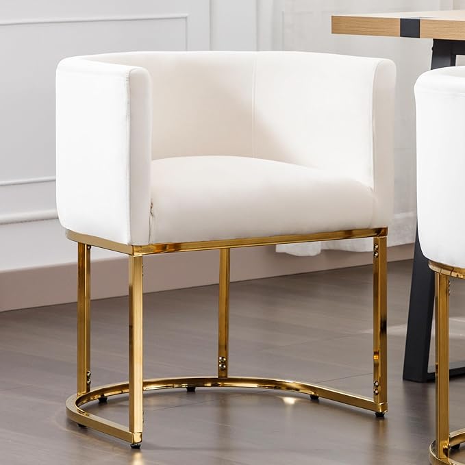 Velvet Dining Chair Modern Barrel Arm Chairs with Golden Frame, Upholstered Kitchen Chairs 18.5" Wide Accent Chair for Living Room Dining Room Restaurant, Beige