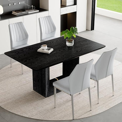 63" Modern Black Dining Table Set for 4 with Chairs, 5 Piece Rectangular Dining Room Table and 4 PU Leather Chairs, Kitchen Dining Set with Matte Wood Finish, Geometric Base, Easy Assembly