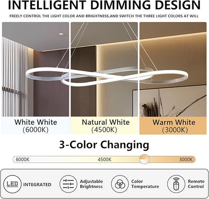 Modern LED Chandelier Dining Room Pendant Light Dimmable Creative Chandelier Remote Control Color/Brightness 3000-6000K Adjustable Hanging Lamp for Bedroom Living Room Kitchen (Silver)