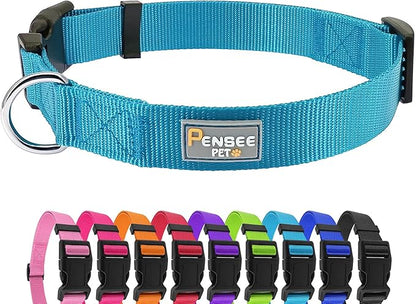 Dog Collar Light Blue Basic Dog Collars with Breathable Quick Release Nylon Pet Collar for Puppy Small Medium Large Dogs Boy