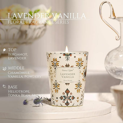 HomeLights Soy Wax Candles for Home Scented, 1-Wick Candles in Lavender Vanilla Scented, Aromatherapy Candles Gift for Parties, Relaxing, Bohemian Natural Textures, 6.7oz
