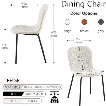 Dining Chair Upholstered Set of 4, Modern Home Kitchen Chairs Boucle Tufted Living Room Chairs with Backrest, Comfy Side Chair with Black Metal Legs