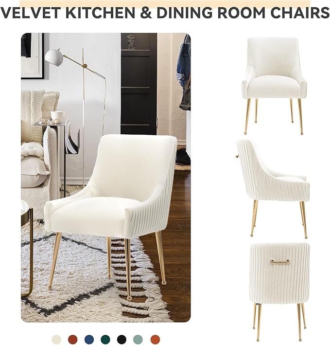 Dining Chairs, Accent Chairs Set of 2, Modern Upholstered Kitchen Dining Room Chairs with Gold Legs, Fabric Tufted Velvet Living Room Chairs for Reception Room Bedroom Guest Room (Beige)
