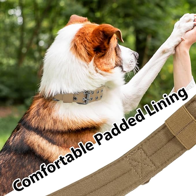 Tactical Dog Collar Military Adjustable Dog Collars Soft Nylon Training Collar with Patch Heavy Duty Metal Buckle Collars for Medium Large Dogs (Brown, L)