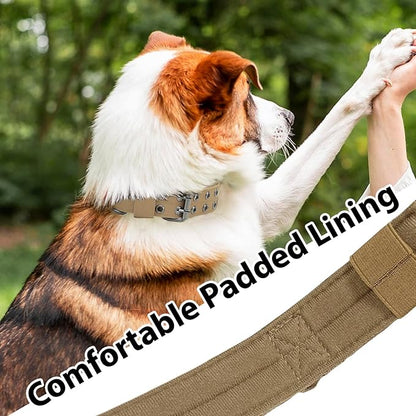 Tactical Dog Collar Military Adjustable Dog Collars Soft Nylon Training Collar with Patch Heavy Duty Metal Buckle Collars for Medium Large Dogs (Brown, L)