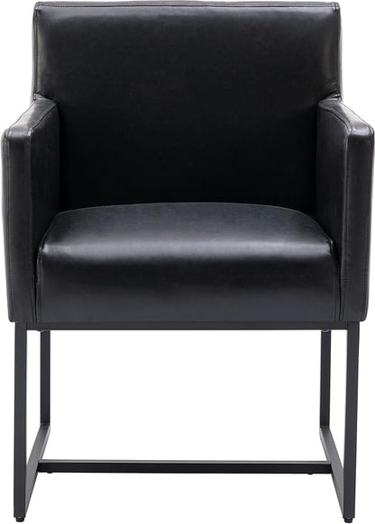 Set of 4 Upholstered Dining Chairs with Armrest, PU Leather Modern Accent Armchairs, Kitchen & Dining Room Chairs Side Chairs, Black