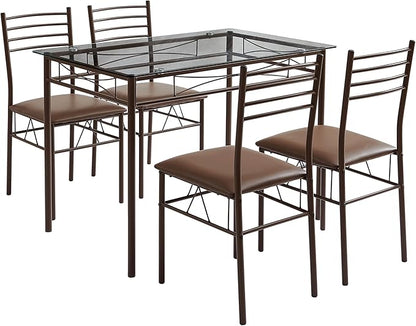 VECELO Kitchen Dining Room Table and Chairs [4 Placemats Included] 5-Piece Dinette Sets, Space Saving (Brown)