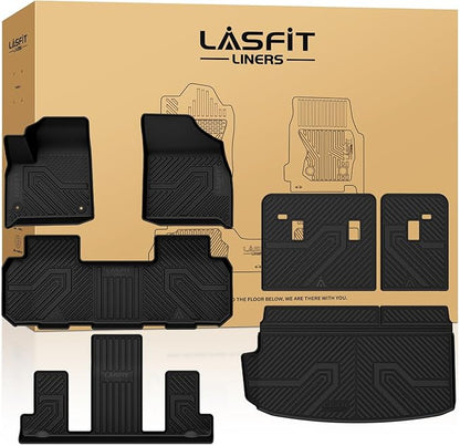 LASFIT Floor Mats & Cargo Liner with Backrest Mat for Chevrolet Chevy Traverse 2018-2023/Traverse Limited 2024 Only 7 Seats (2nd Row Bucket Seats), All Weather TPE Custom Fit Car Floor Mats Full Set