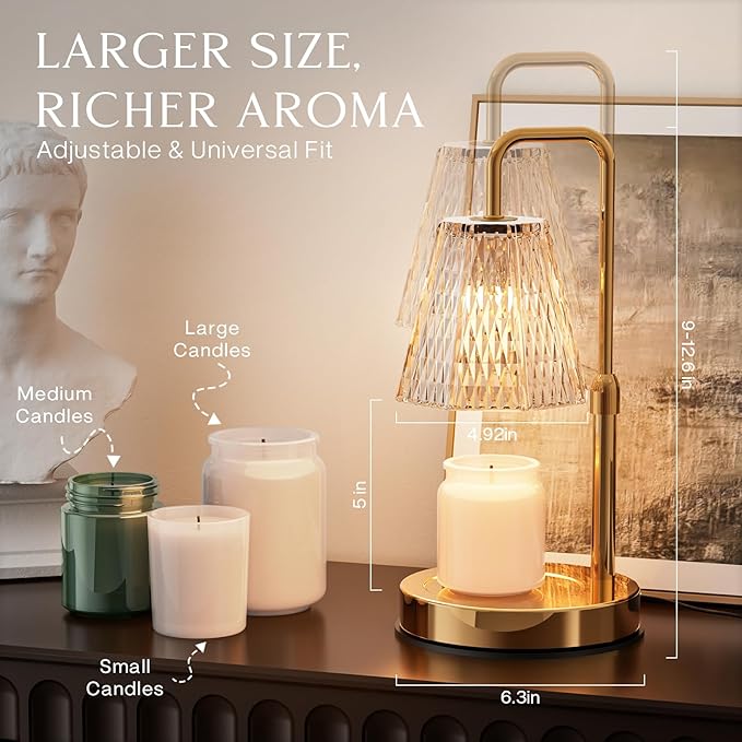 Candle Warmer Lamp with Timer – Dimmable Wax Warmer for Room Decor, Height Adjustable Candle Lamp for Mom, Birthday Gifts for Women, House Warming Gifts for New Home Decor with 2 Bulbs