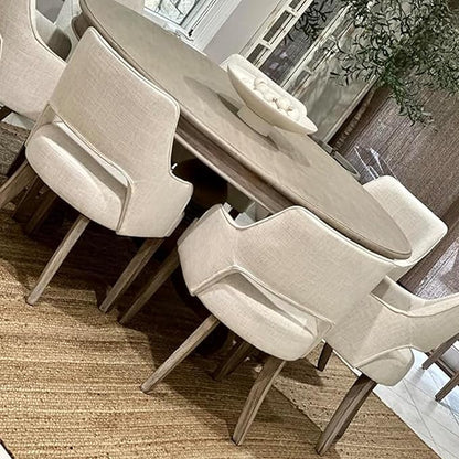 Farmhouse Dining Chairs Set of 2 Linen Kitchen Chairs with Arm Upholstered Accent Side Chair w/Wood Legs for Living Room/Dining Room/Bedroom/Restaurant, Upgraded Size, Cream