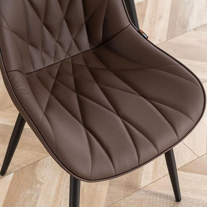 Rowill Modern Dining Chairs Set of 2 - Upholstered Faux Leather Kitchen Chairs with Soft Cushion Backrest, Sturdy Metal Legs & Non-Slip Pads, Perfectly Design for Home Dining Room, Kitchen, Brown