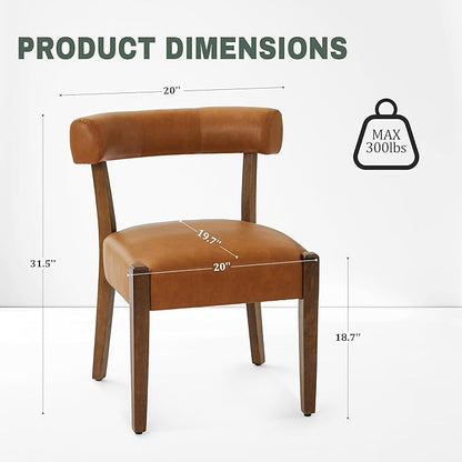 Faux Leather Dining Chairs Set of 2 Upholstered Kitchen & Dining Room Wooden Chairs Mid Century Modern Dining Chairs Low Back, Brown