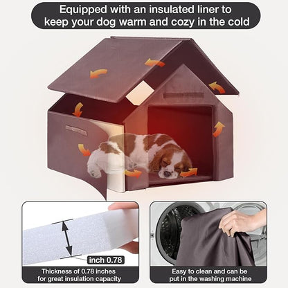 Dog House Outdoor, Chew-Proof Metal Frame Dog Kennel Shelter for Large Breeds,Weatherproof (Grey-I, Large)