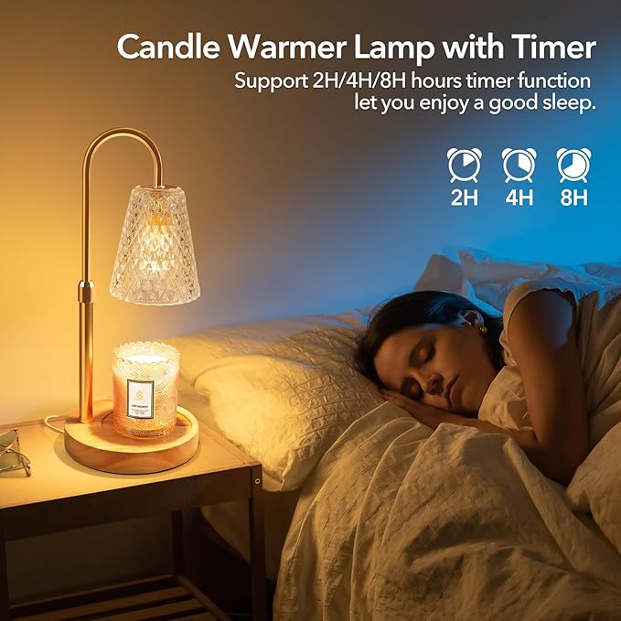 Candle Warmer Lamp with Timer, Stocking Stuffers for Women, Mom Gifts for Women Mom Christmas, Adjustable Height Candle Warmer, Dimmable, Home Decor, Wax Warmer Lamp for Jar Candles with 2 Bulbs