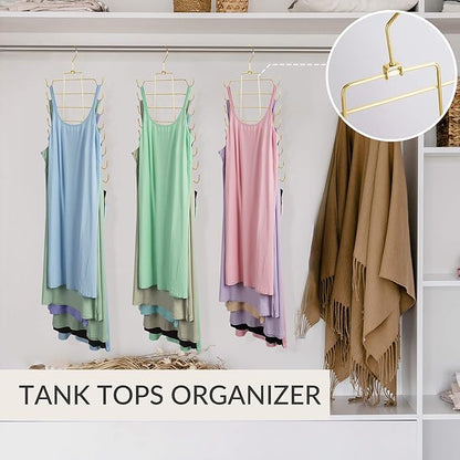 ZEDODIER 4 Pack Tank Top Hanger Space Saving, Bra Hangers for Closet Organizer, Hanging Bra Organizer Tank Tops Holder with 32 Hooks, Metal Closet Organizers and Storage Small Space Solutions, Gold