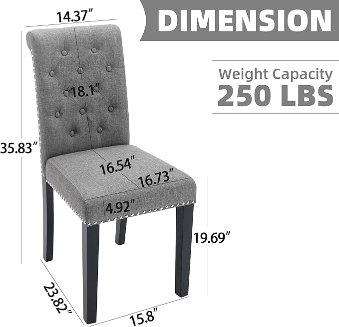Westice Dining Room Chairs Set of 4 Upholstered Fabric Kitchen Chairs Dining Room Side Chair with Nailhead Trim and Rubber Wood Legs for Small Space Apartment, Gray
