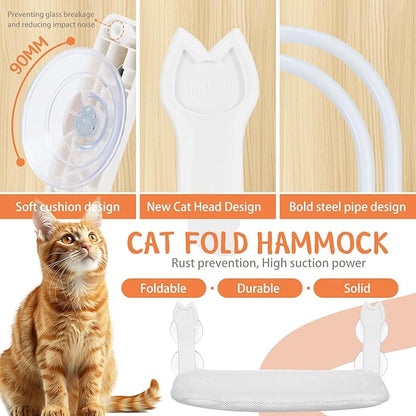 Cat Window Hammock 2-Pack,Foldable Cat Perch with Suction Cups & Metal Frame,Holds up to 40 lbs - Durable & Secure for Cats,Features 2-Sided Cushion & Easy Storage for Sunny Lounging(White)