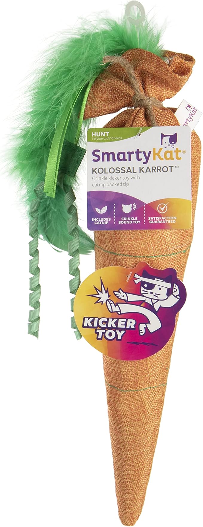 SmartyKat Kolossal Karrot Crinkle Kicker Catnip Cat Toy - Orange, Jumbo