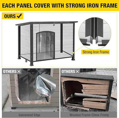 Aivituvin Dog House Outdoor with Insulated Liner, Weatherproof Dog House for Winter, Suitable for Small & Medium & Large Dogs with Unique All-Around Iron Frame(Off-White)