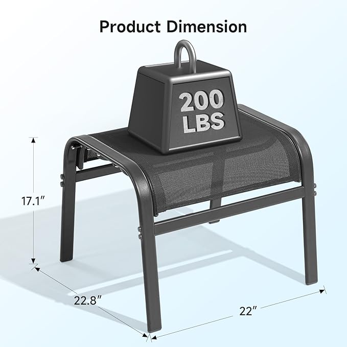 ONBRILL Outdoor Ottoman Foot Rest Set of 2, Textilene Fabric Outdoor Footstool with Tight Surface and Stable Metal Frame, Wide Use Outdoor Ottomans for Patio, Balcony, Poolside and Indoors, Black