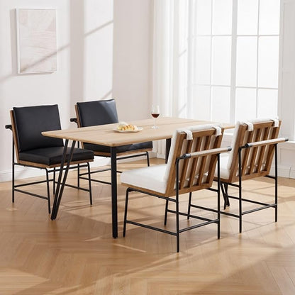 DUOMAY Mid-Century Modern Dining Chairs Set of 6, Sherpa Upholstered Side Chair with Rear Handle, Armless Chair with Metal Legs for Kitchen Dining Room Living Room Vanity, White