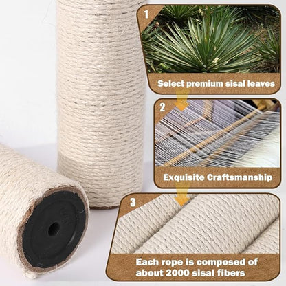 OSPNIEEK 4 PCS M8 Cat Scratching Post Replacement, 15.7“ 7.9" Natural Sisal Rope Kitten Tree Scratcher Refill with Screws, DIY Hemp Scratch Pole Parts for Indoor Cats Tower Refurbishment Accessories