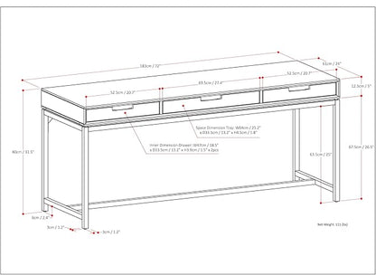 SIMPLIHOME Banting Desk - 72 Inch Wide Solid Hardwood and Metal Writing Desk in Walnut Brown, Modern Industrial Home Office Computer Table for Study with 2 Drawers and Flip-Down Keyboard Tray