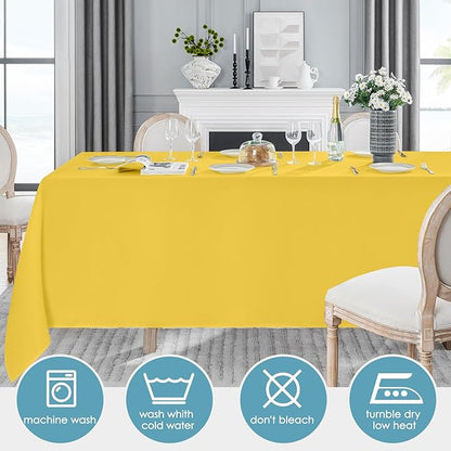 VidaFete Tablecloth 2 Pack 90 * 156inch Rectangle Table Cloth Polyester, Stain Wrinkle Resistant Polyester Dining Table Cover for Kitchen Dinning Party Wedding Rectangular Buffet Decoration(Yellow)