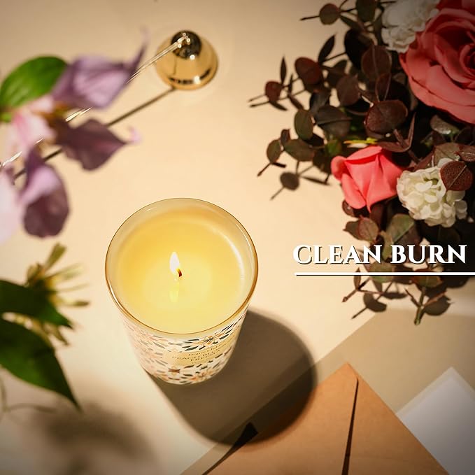 HomeLights Scented Candles for Women & Men, 6.7oz Candle Jars Aromatherapy Single Wick Candle, Ideal for Bohemian Natural Textures Home Decor and Gifts, Peach Blossom Freesia
