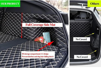 for BMW X7 2+3+2 Seater Trunk Mat Cargo Cover Dog Liner Full Coverage 3D Laser Measured (Trunk Mat+2nd Row Backrest Mat+3rd Row Backrest Mat+Both Sides Panel) (Black with Gold Stitching