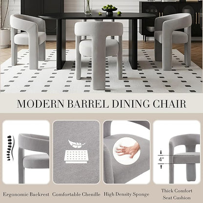 Modern Chenille Dining Chairs Set of 2, Upholstered Barrel Chairs with Arms Comfy Accent Side Chairs for Living Room/Dining Room/Reception, Grey