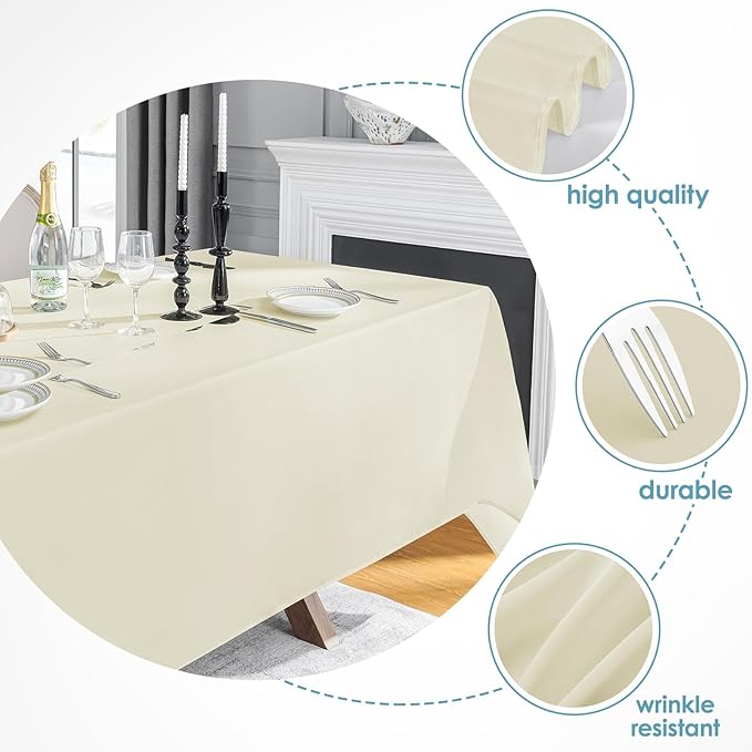 VidaFete Tablecloth 6 Pack 90 * 156inch Rectangle Table Cloth Polyester, Stain Wrinkle Resistant Polyester Dining Table Cover for Kitchen Dinning Party Wedding Rectangular Buffet Decoration(Ivory)