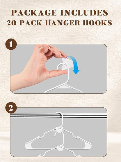 HOUSE DAY White Plastic Hangers 50 Pack with 20 Connector Hooks, Premium Slim Space Saving Closet Organizers, Non-Slip & Heavy Duty Clothes Hangers for Coat, Suit, Shirt, Dress