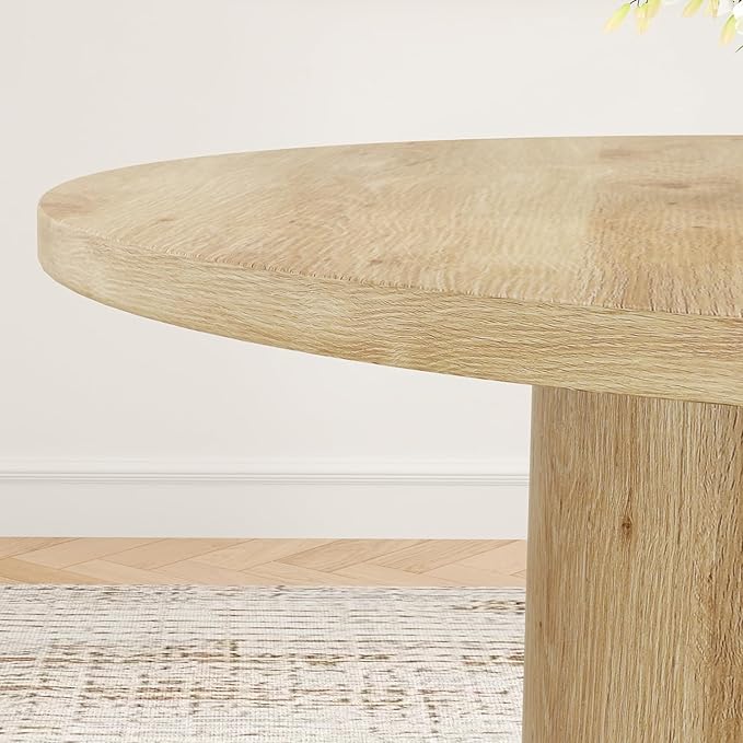 Farini 43" Round Dining Table for 4-6 with Storage Space,Modern Kitchen Room Table with Wood Top & Sturdy Metal Base,Natural